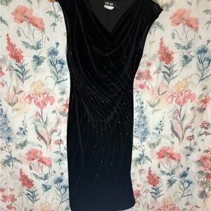Vintage Chic Black Midi Dress with Sparkling Accents